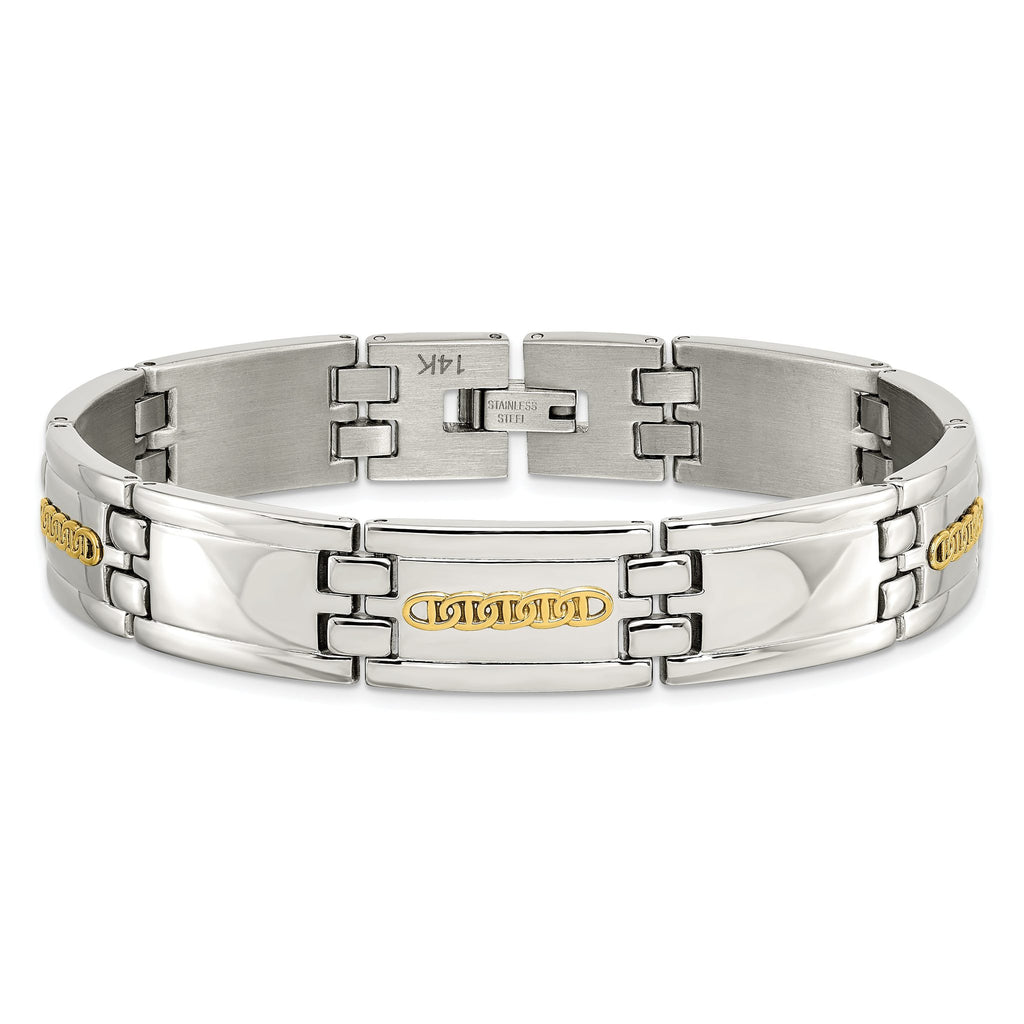 Stainless Steel with 14k Gold Accent Polished Link Bracelet for Men