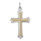 Sterling Silver Two-Tone Cross Pendant with Polished Rhodium & Gold Finish