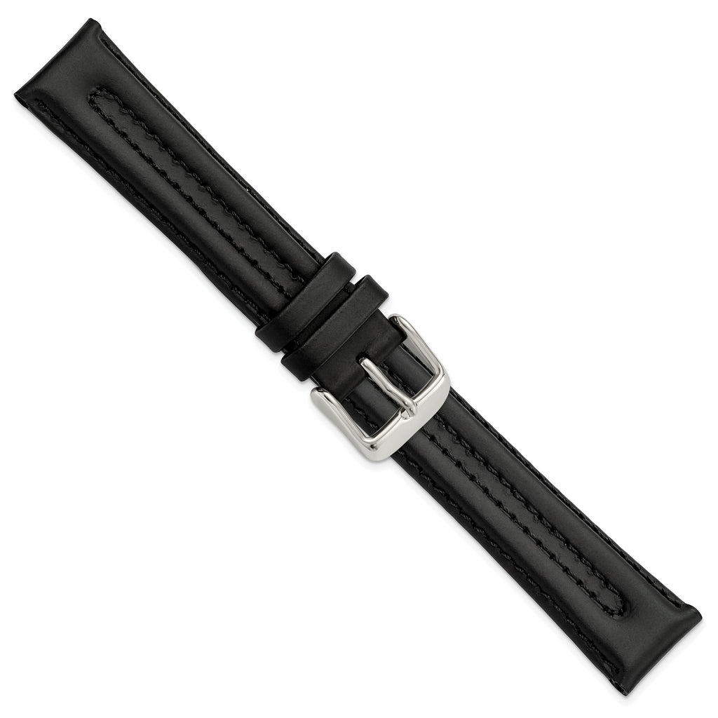 18mm Black Double Pad Oilskin Leather with Stainless Steel Buckle 7.5 inch Watch Band