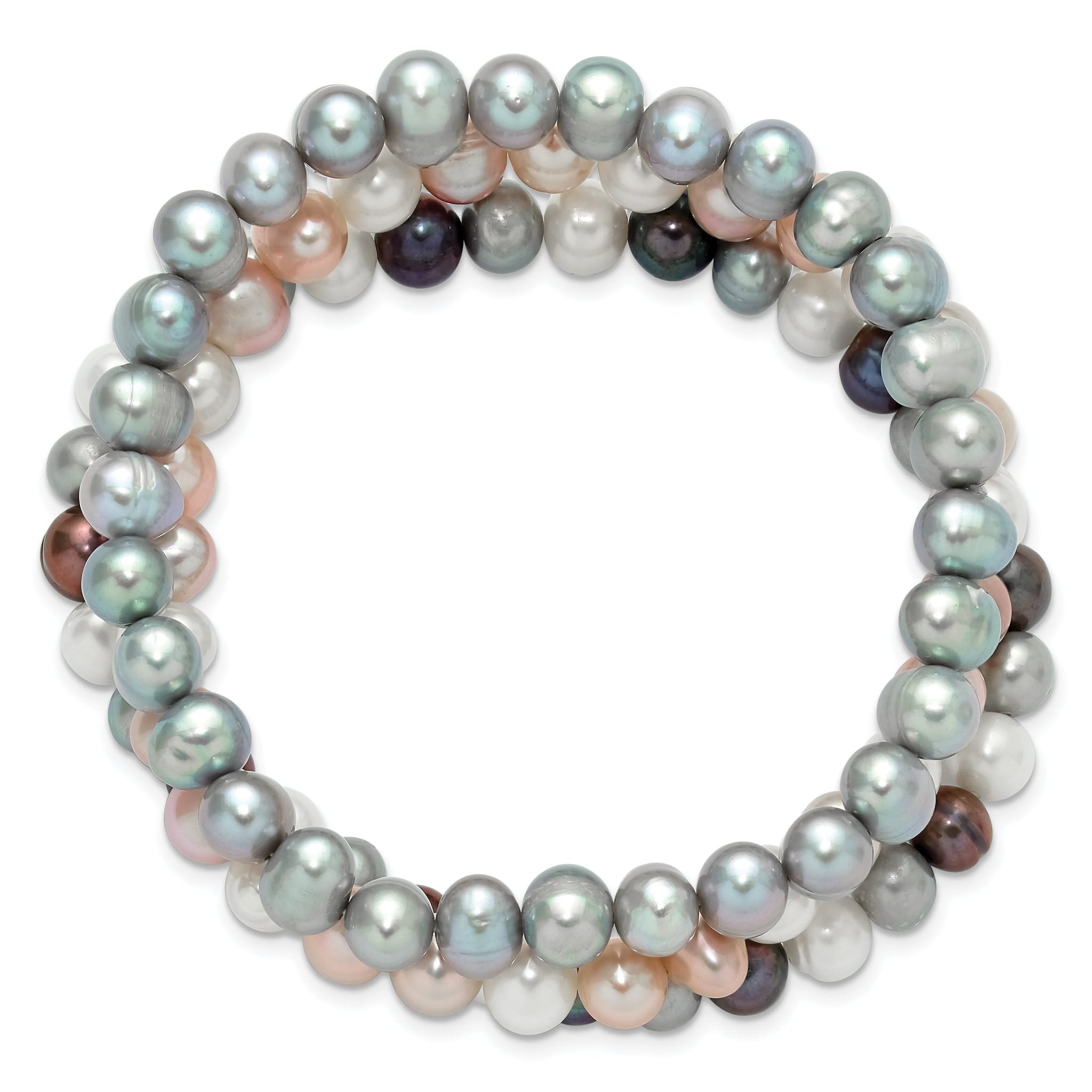 6-7mm Grey, White, Black and Pink Semi-Round Freshwater Cultured Pearl 5-piece Stretch Bracelet Set Secondary image