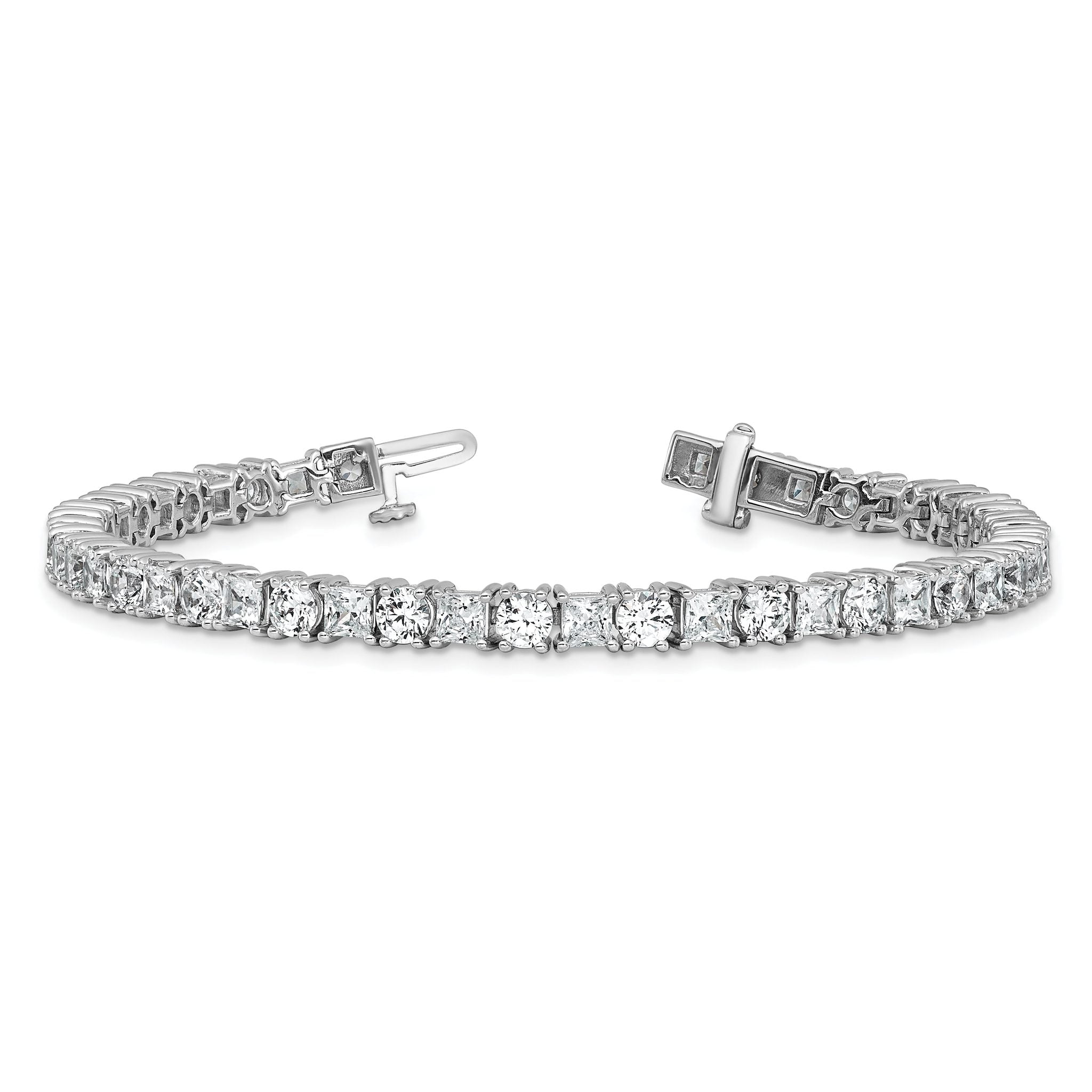 14k White Gold 10 carat Lab Grown Diamond VS+ F+ Complete Princess and Round Tennis Bracelet