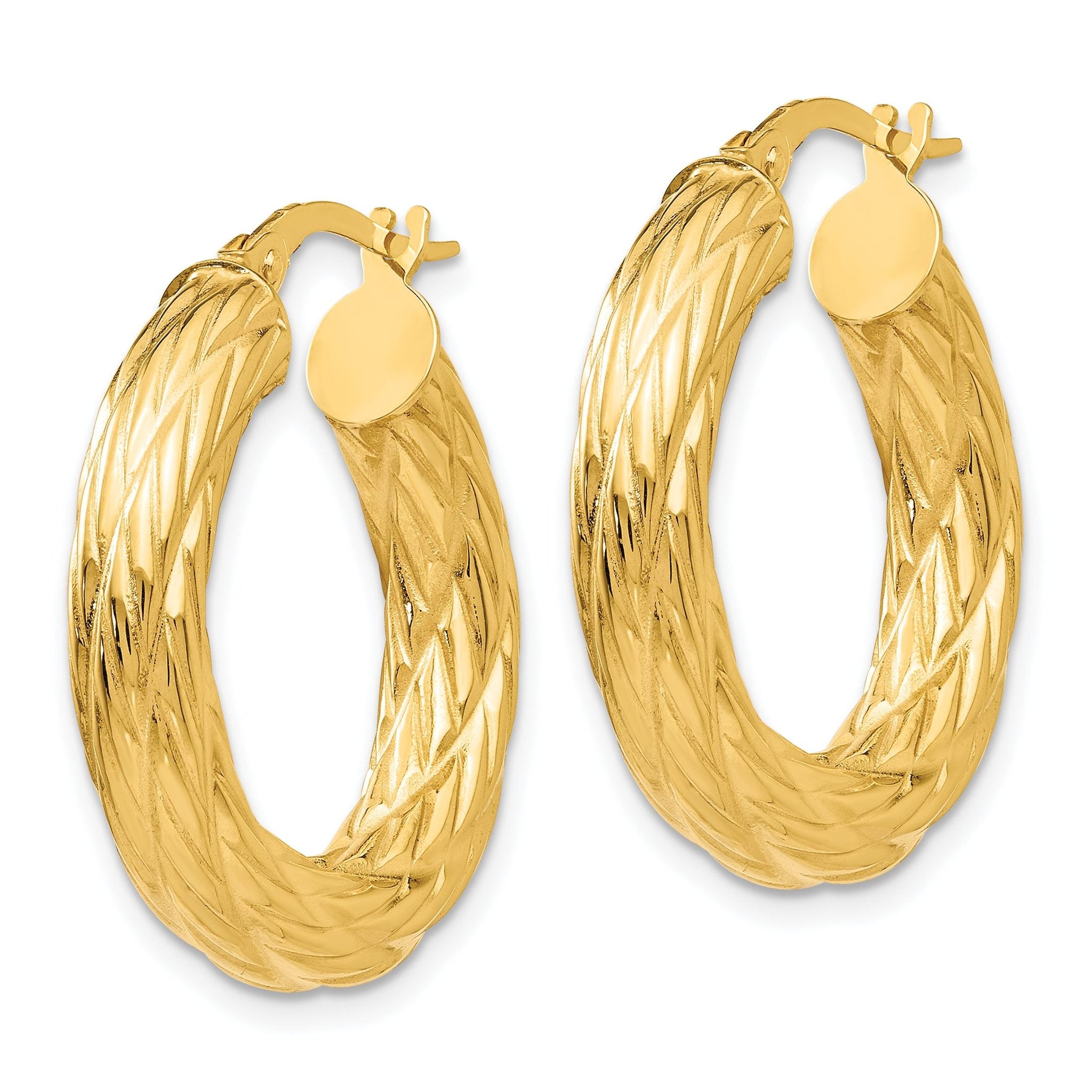 14k Textured Tube Hoop Earrings Secondary image