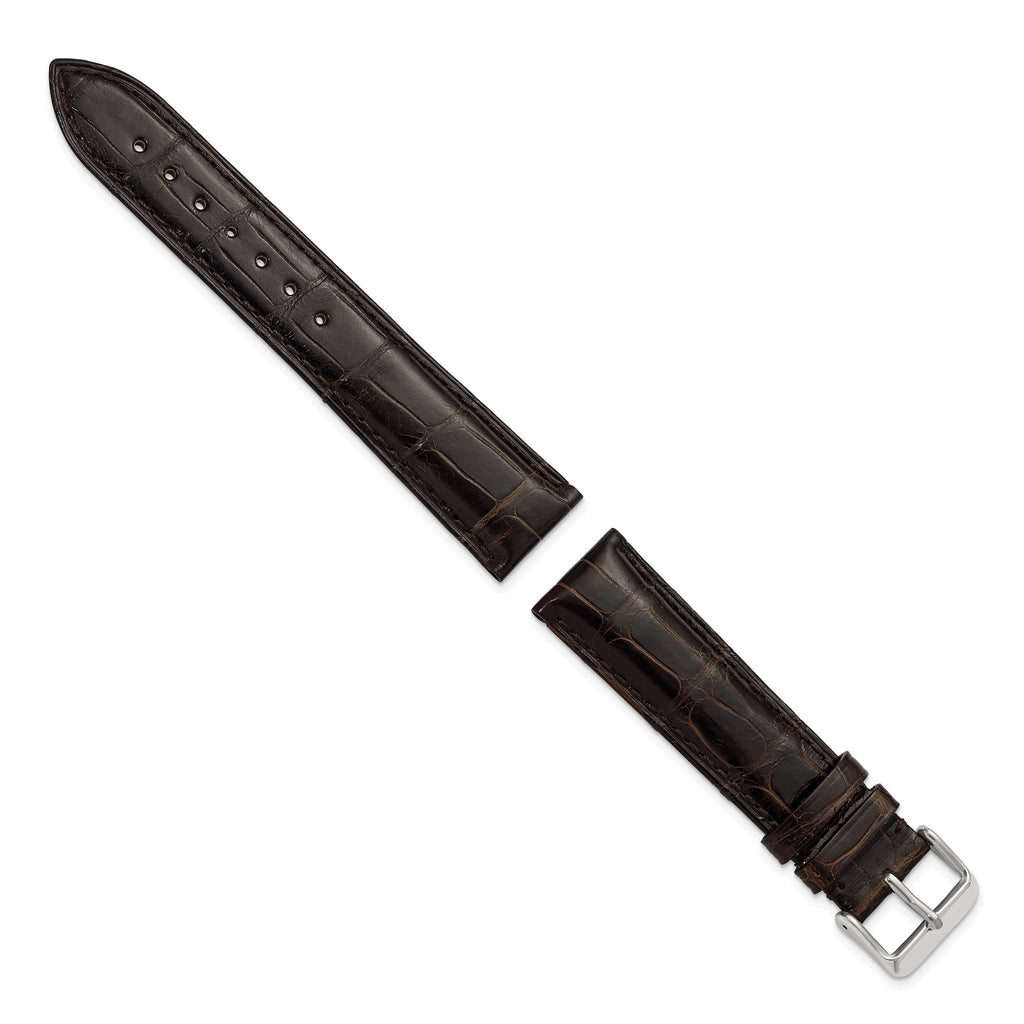 18mm Brown Genuine Alligator Chrono Leather with Silver-tone Buckle 7.5 inch Watch Band