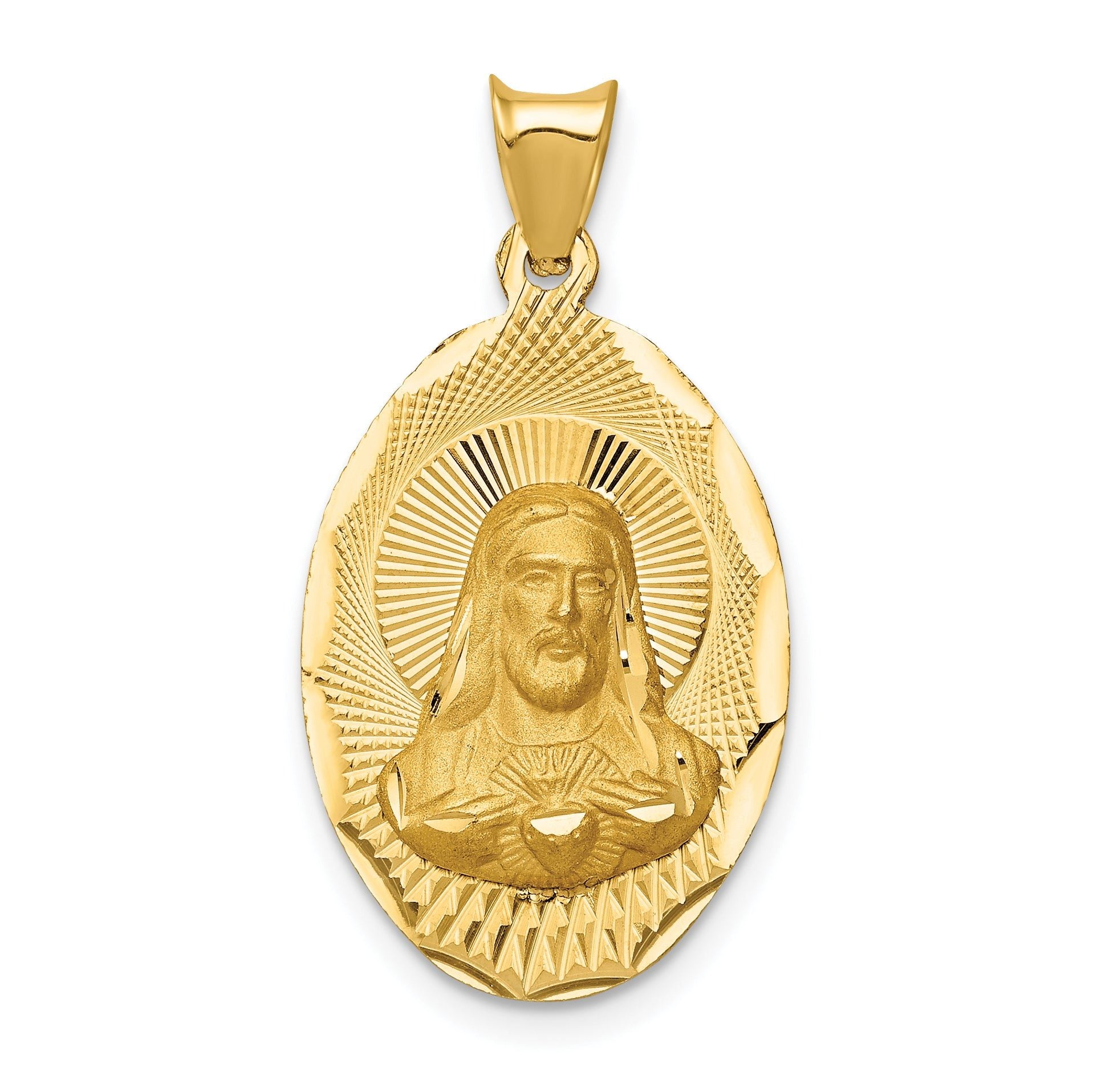 14K Gold Sagrado Corazon Oval Pendant, Polished Die Struck Solid Design Main image