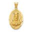 14K Gold Sagrado Corazon Oval Pendant, Polished Die Struck Solid Design