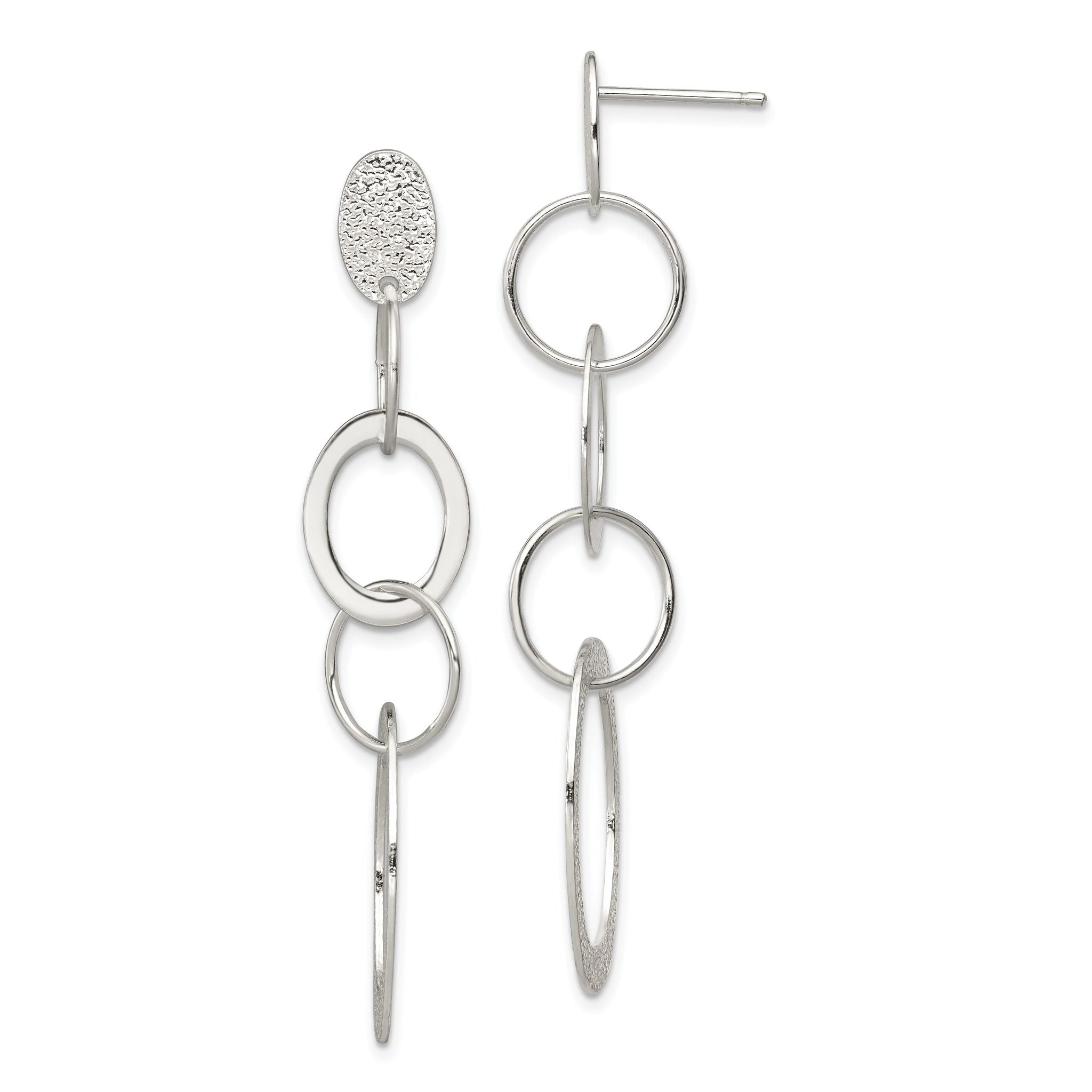 Sterling Silver Polished & Textured Circle & Oval Links Post Dangle Earring Main image