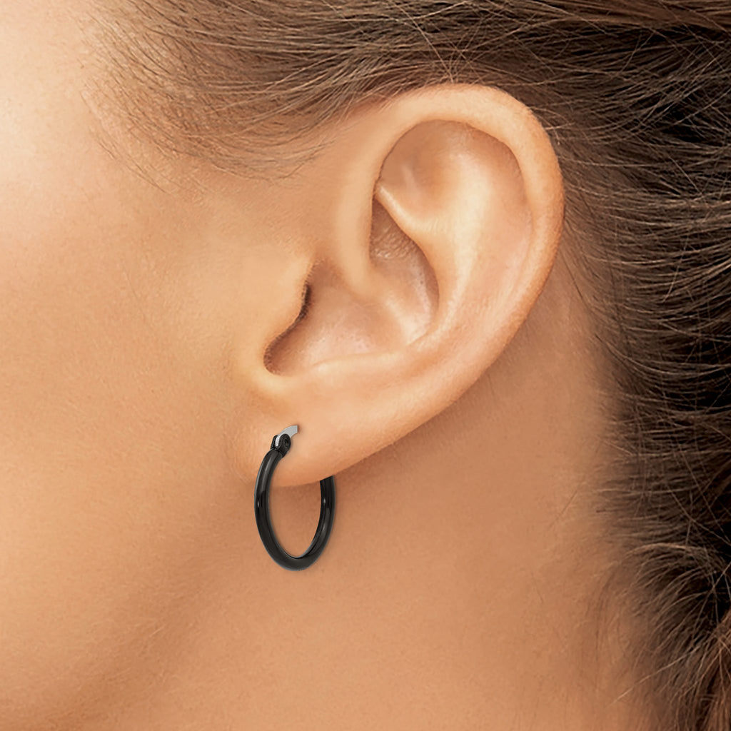 Stainless Steel Black Polished Hoop Earrings for Women