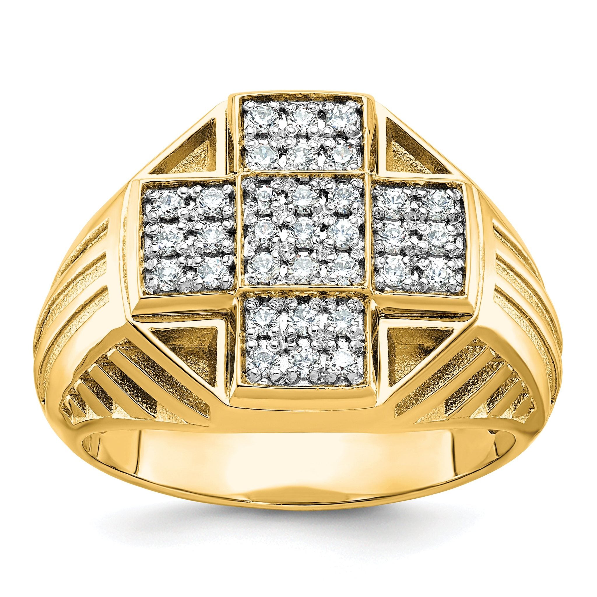 10k Men's Polished Textured and Grooved 1/2 Carat A Quality Diamond Cross Cluster Ring Main image