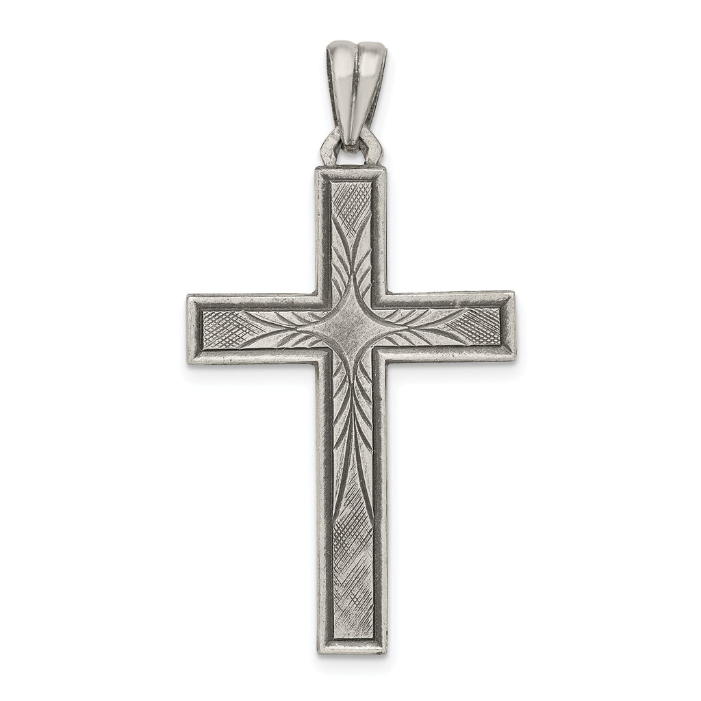Sterling Silver 925 Latin Cross Pendant with Polished Antiqued Finish