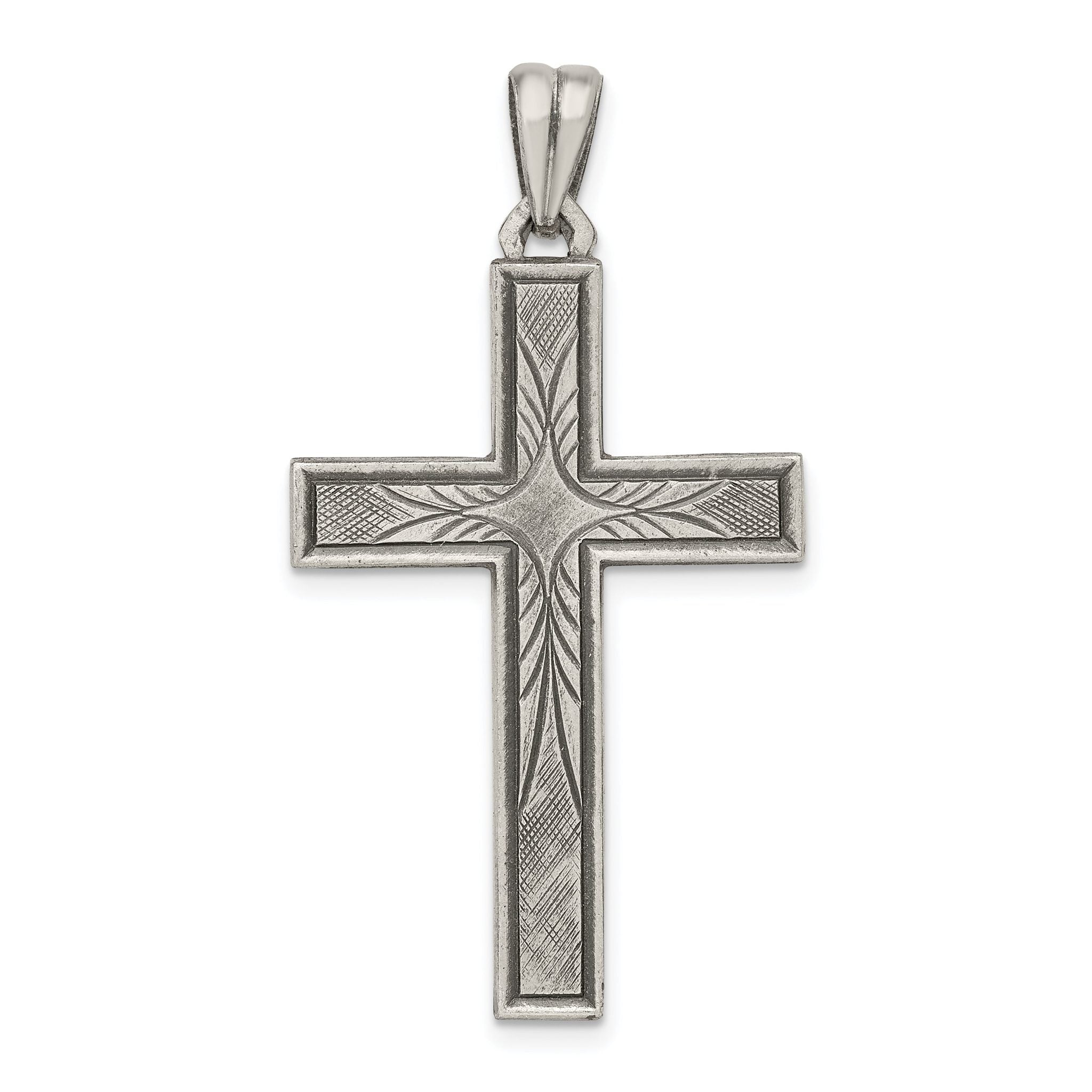 Sterling Silver 925 Latin Cross Pendant with Polished Antiqued Finish