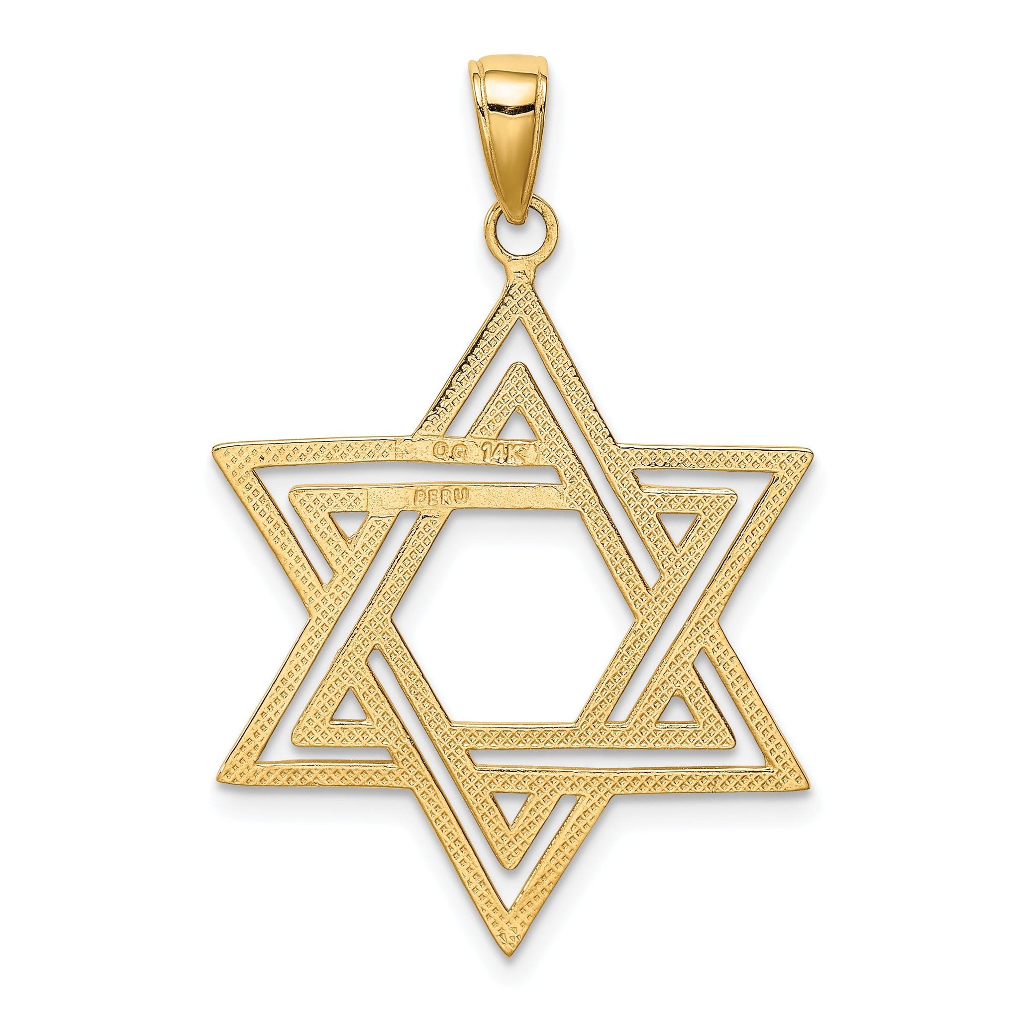 14K Gold Star of David Charm with Polished Solid Flat-Back Design