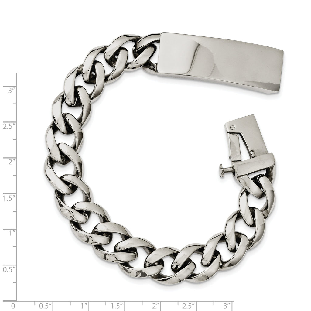 Stainless Steel Polished Curb Chain ID Bracelet for Men