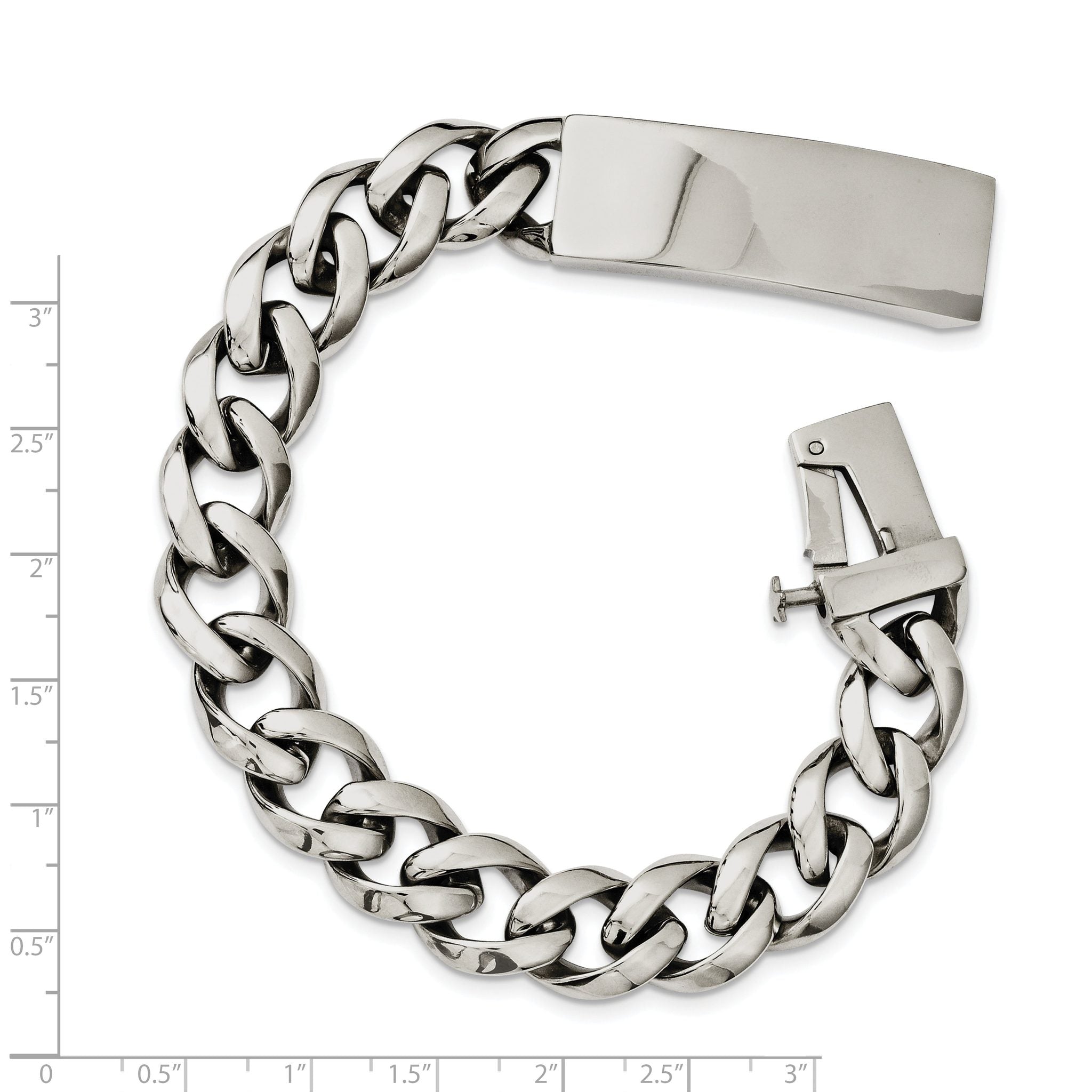 Stainless Steel Polished Curb Chain ID Bracelet for Men