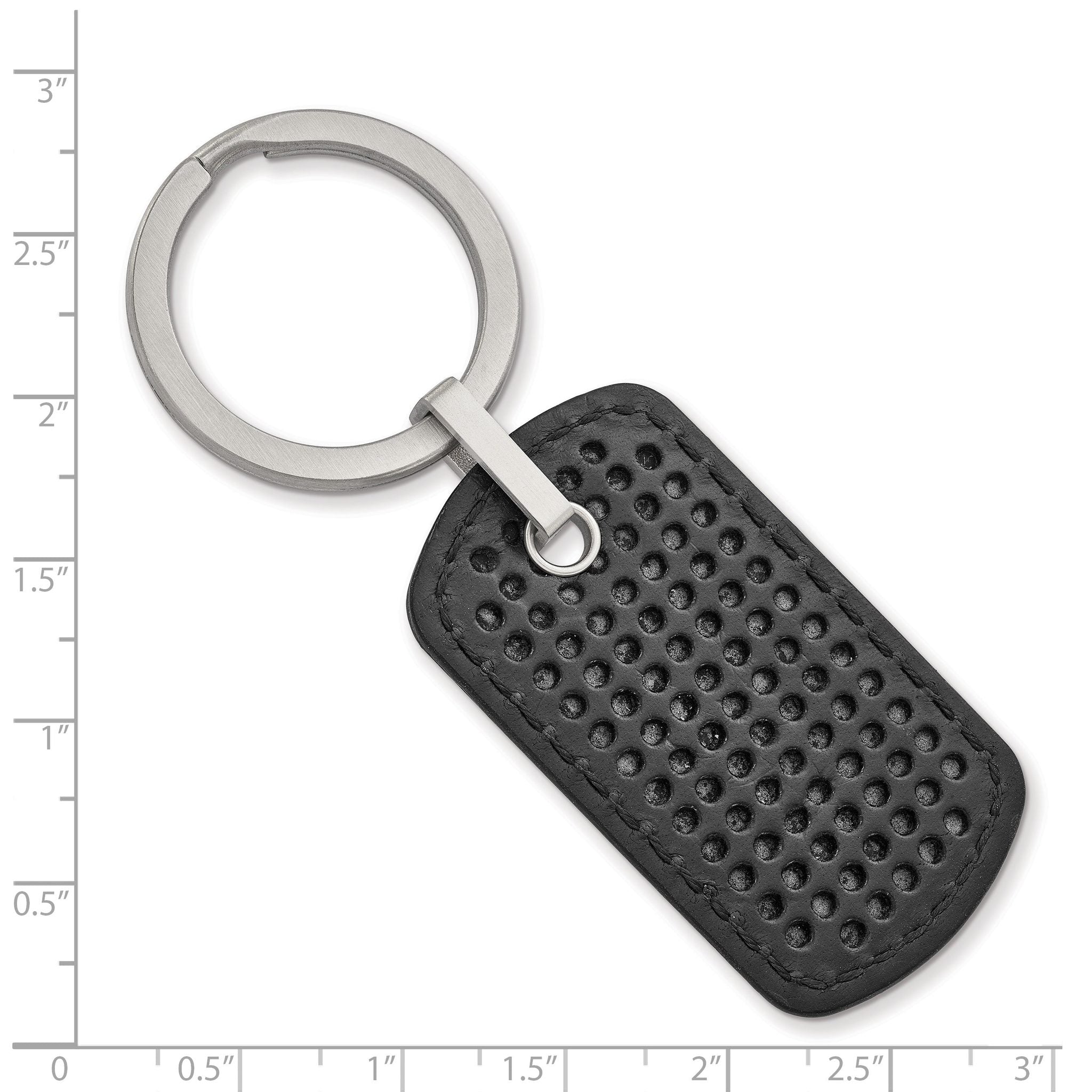 Stainless Steel Brushed Textured Black Leather Stitched Key Ring Secondary image