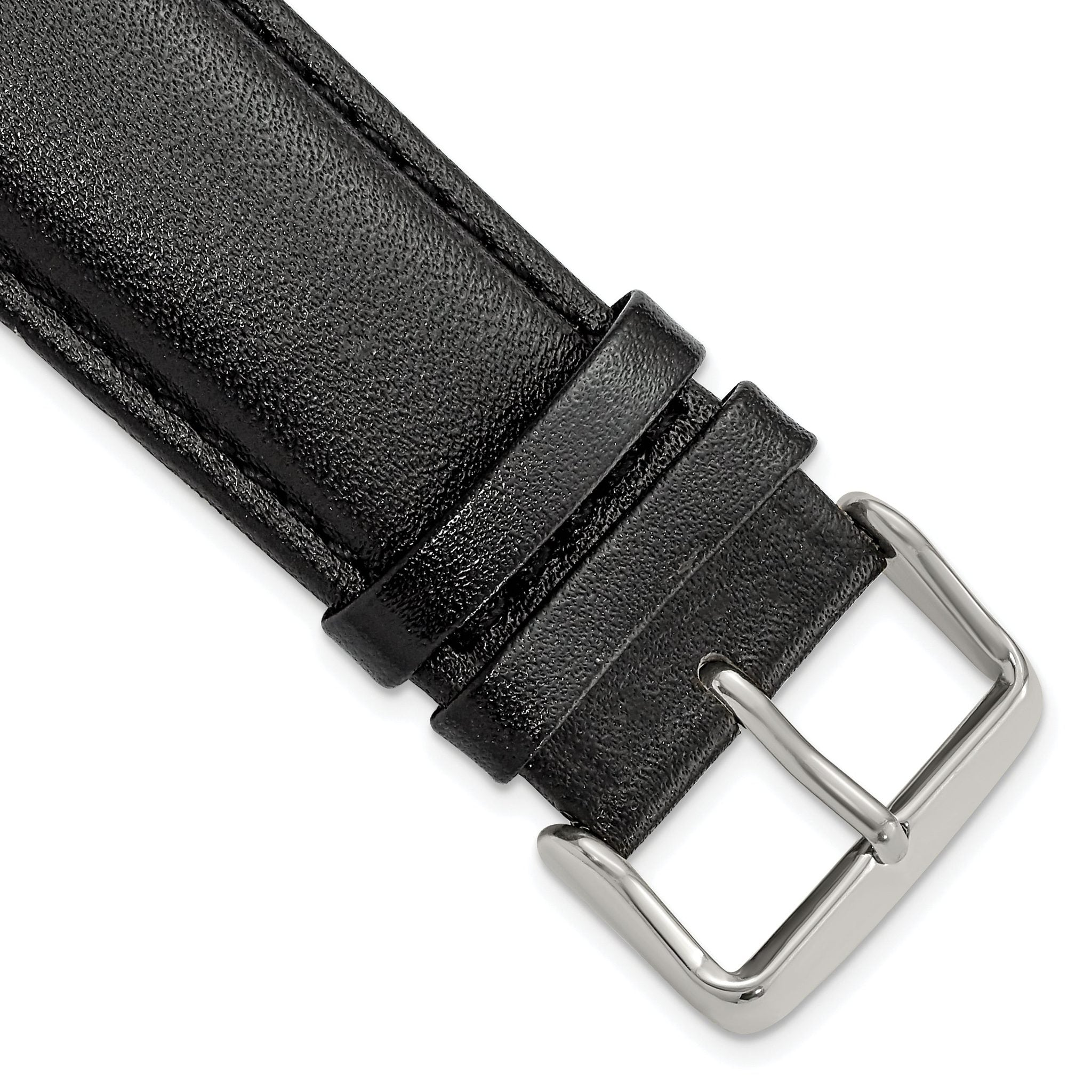 Black Leather Chronograph Watch Band, 24mm