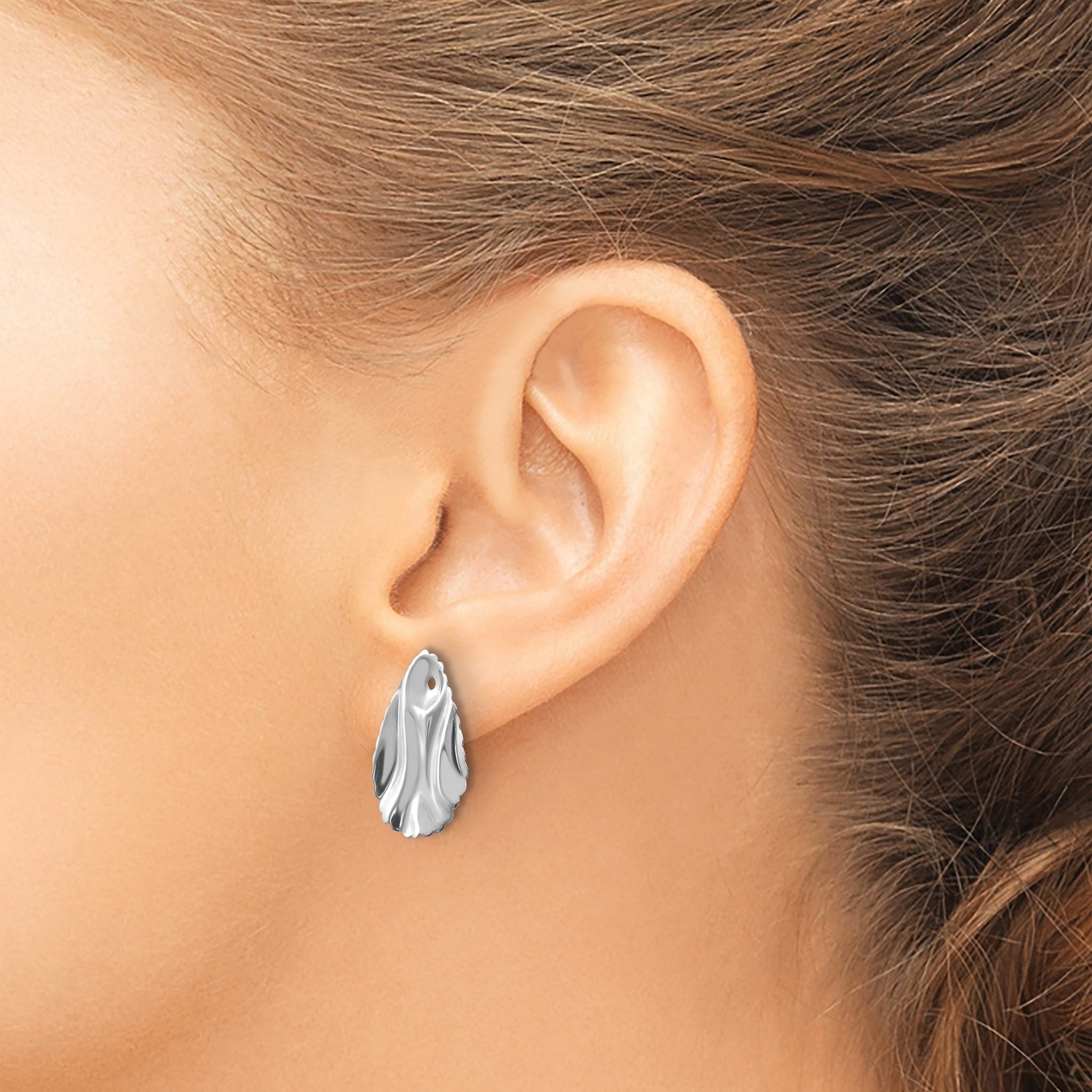 14k White Gold Polished Hammered Oval Earring Jackets
