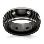 White Sapphire Grooved Wedding Band in Titanium, 9mm