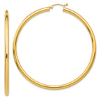 10K Gold Polished 3mm Tube Hoop Earrings for Women Elegant 55mm Design