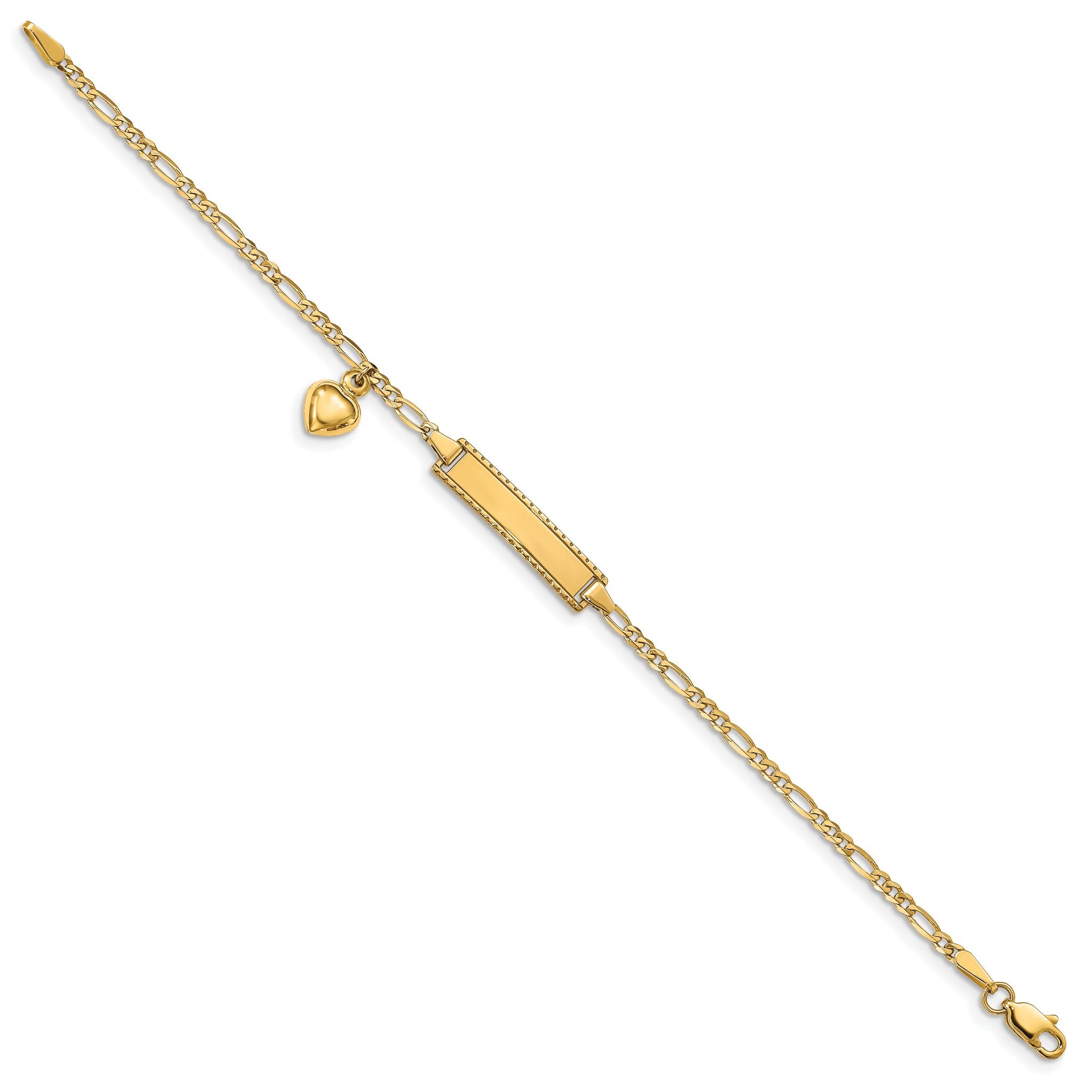 14k Polished Solid Chain/Solid Plate Heart Dangle Figaro Link 21x6mm Plate 6 inch Baby/Child ID Bracelet Secondary image