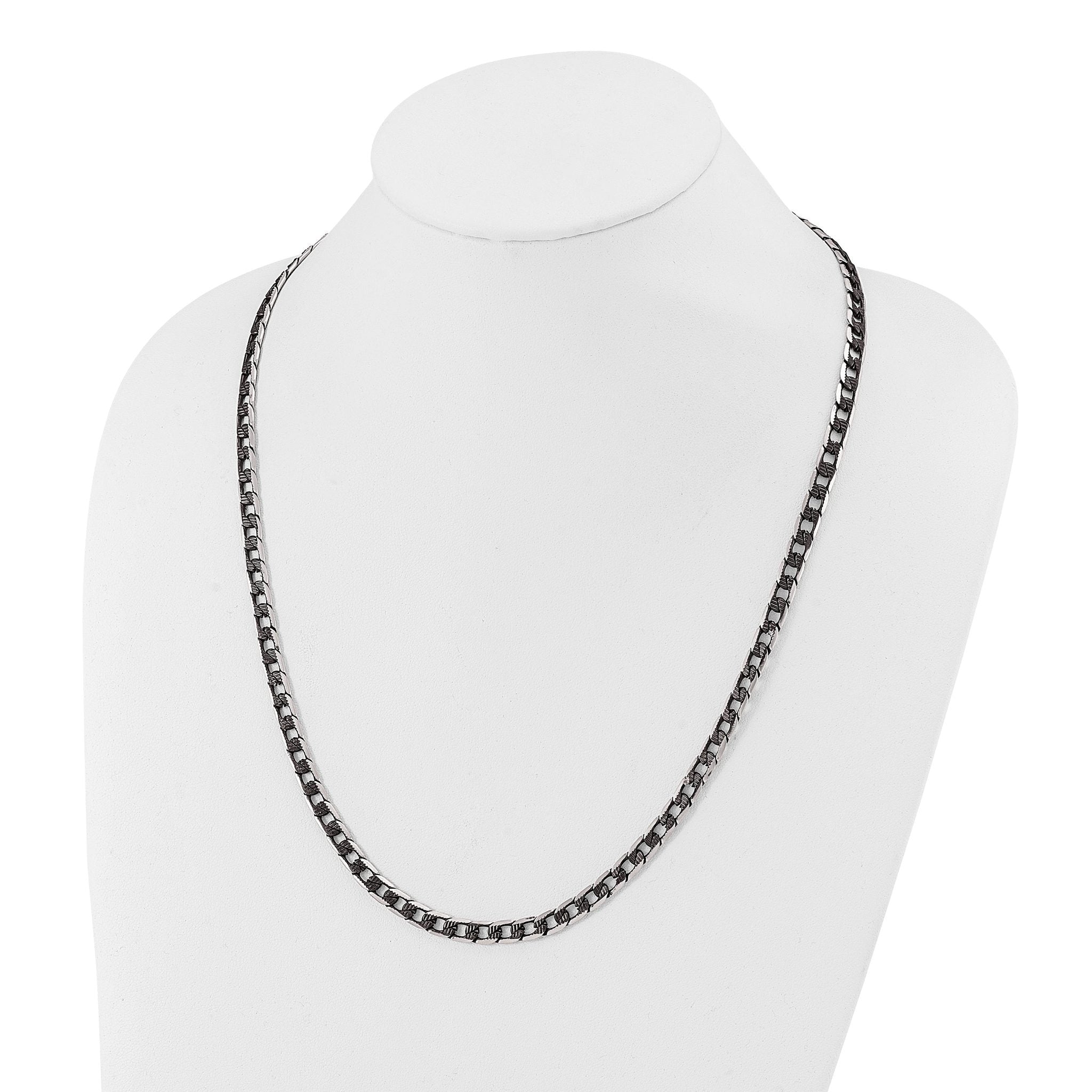 Chisel Stainless Steel Brushed and Textured Black IP-plated 24 inch Curb Chain Necklace
