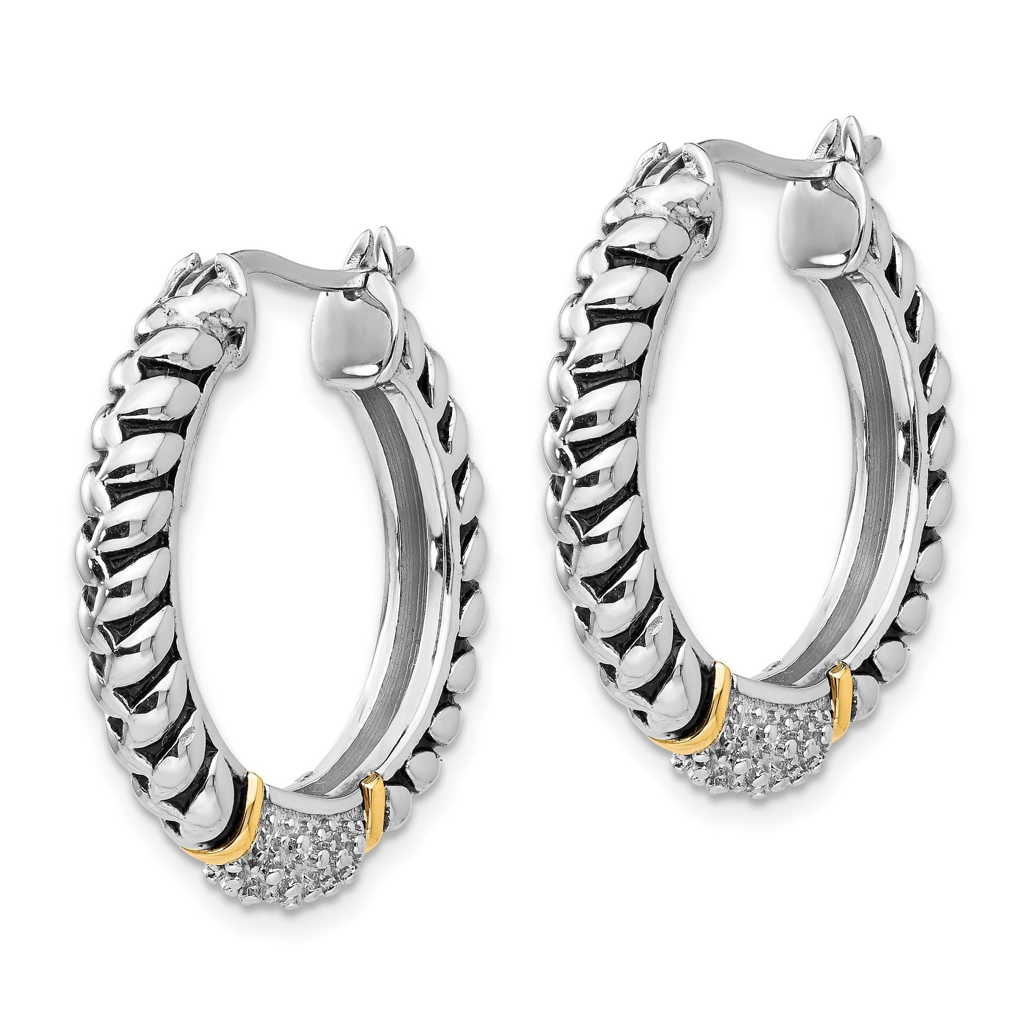 Sophia Jewelers Sterling Silver & 14K Gold Diamond Hoop Earrings Antiqued Elegance Secondary image