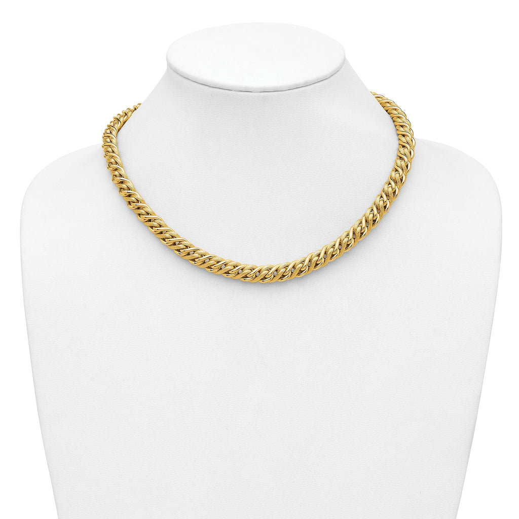 14K Polished and Textured Fancy Link Necklace