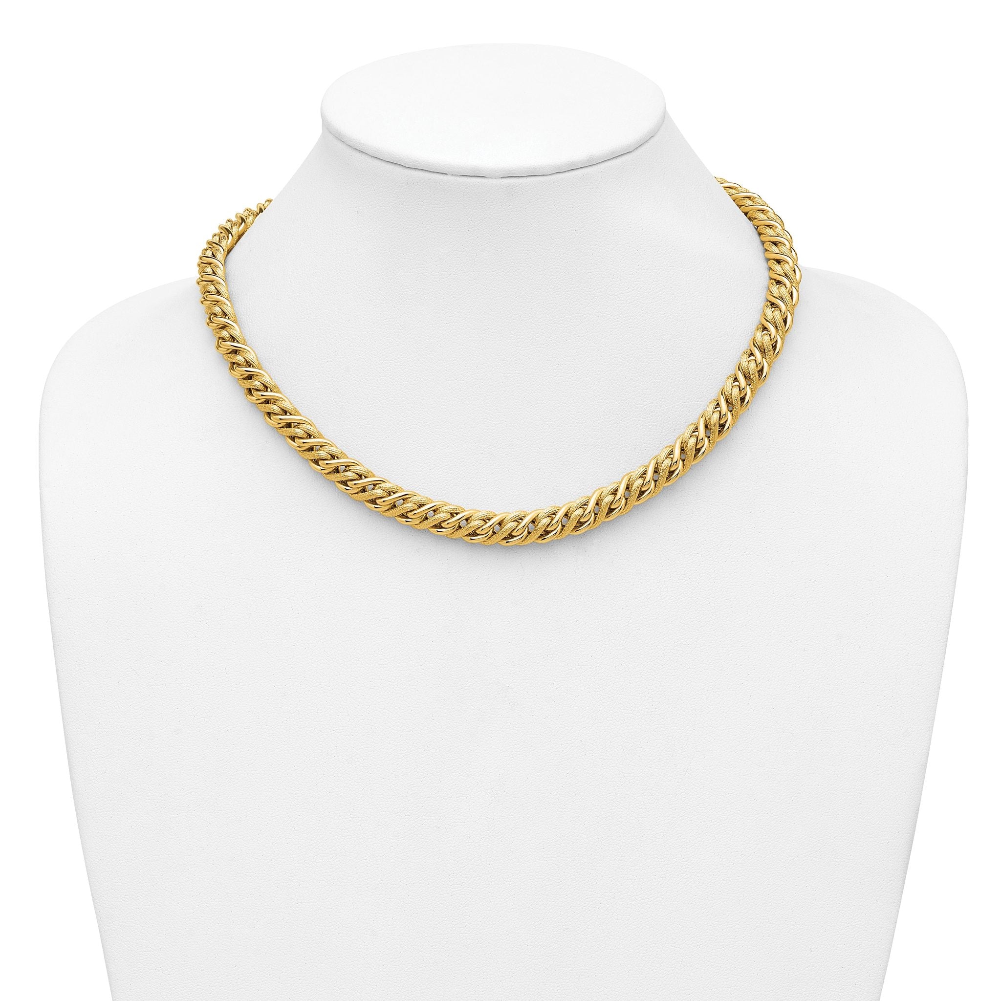 14K Polished and Textured Fancy Link Necklace