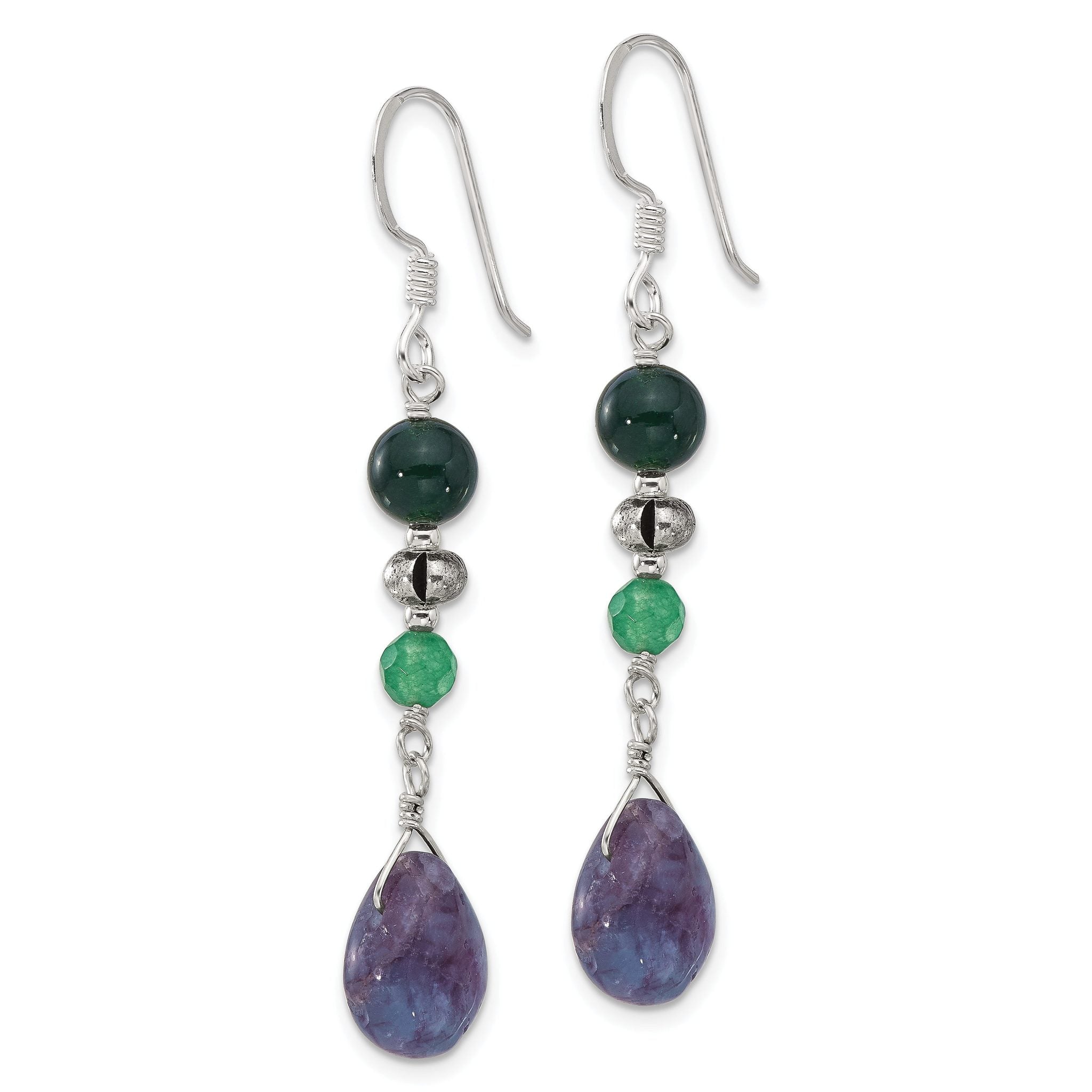 Sterling Silver Antiqued Aventurine/Fluorite/Quartz Dangle Earrings Secondary image