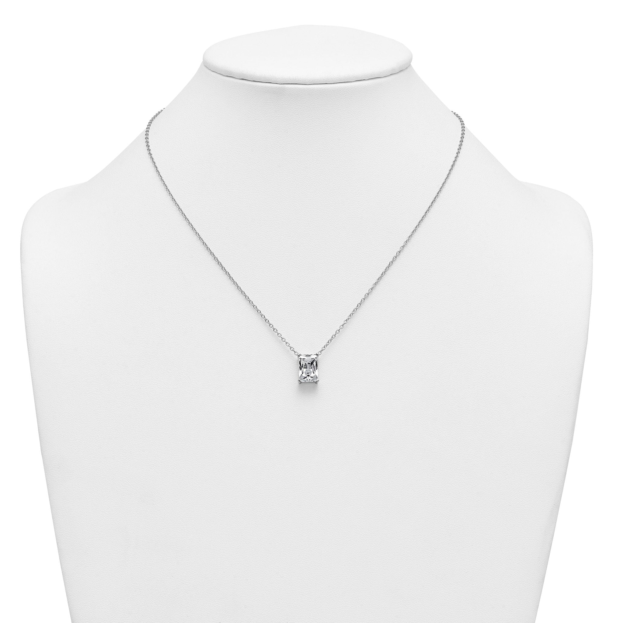 14k White Gold 4 carat Lab Grown Diamond VS+ F+ Radiant Complete 18 inch Four Prong Pendant Necklace