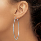10k White Gold Satin and Diamond-cut 2mm Round Hoop Earrings