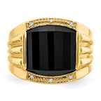 14k Barrel Onyx and AAA Diamond Mens Ring