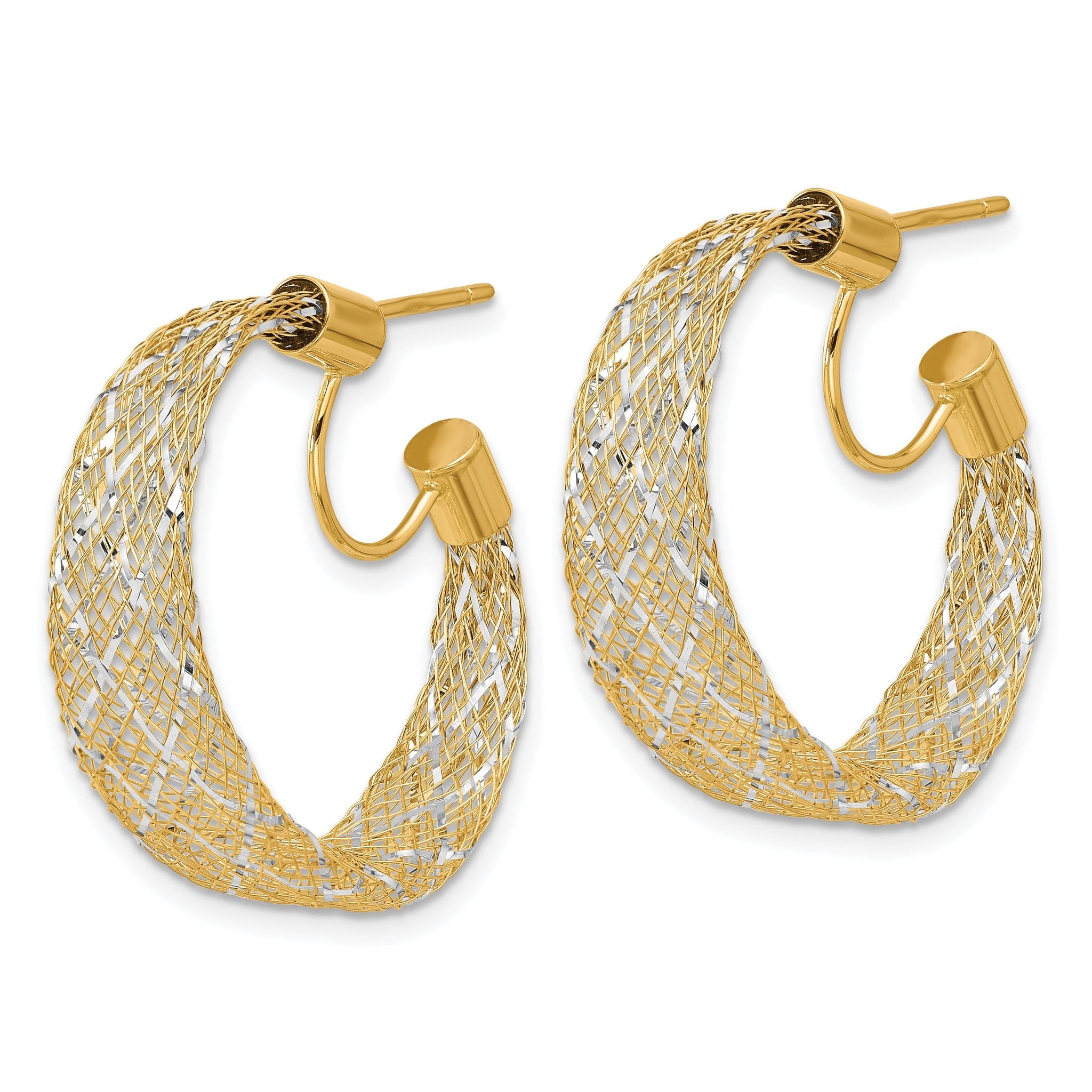 14K w/Rhodium Braided Mesh Stretch Post Hoop Earrings