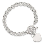 Sterling Silver Engraveable Heart Disc on Fancy Link Toggle Bracelet