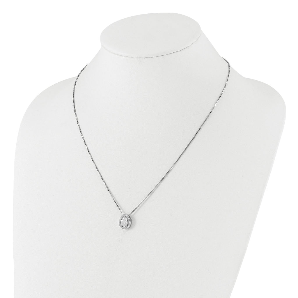 Brilliant Embers Sterling Silver Rhodium-plated 28 Stone 18 inch Halo Micro PavÃƒÆ’Ã†â€™Ãƒâ€šÃ‚Â¢ÃƒÆ’Ã‚Â¢Ãƒâ€šÃ¢â‚¬Å¡Ãƒâ€šÃ‚Â¬ÃƒÆ’Ã¢â‚¬Â¦Ãƒâ€šÃ‚Â¡ CZ Teardrop Necklace with 2 Inch Extender