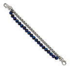 Stainless Steel Polished Box Chain and Blue Tiger's Eye Beads 2 Strand Bracelet