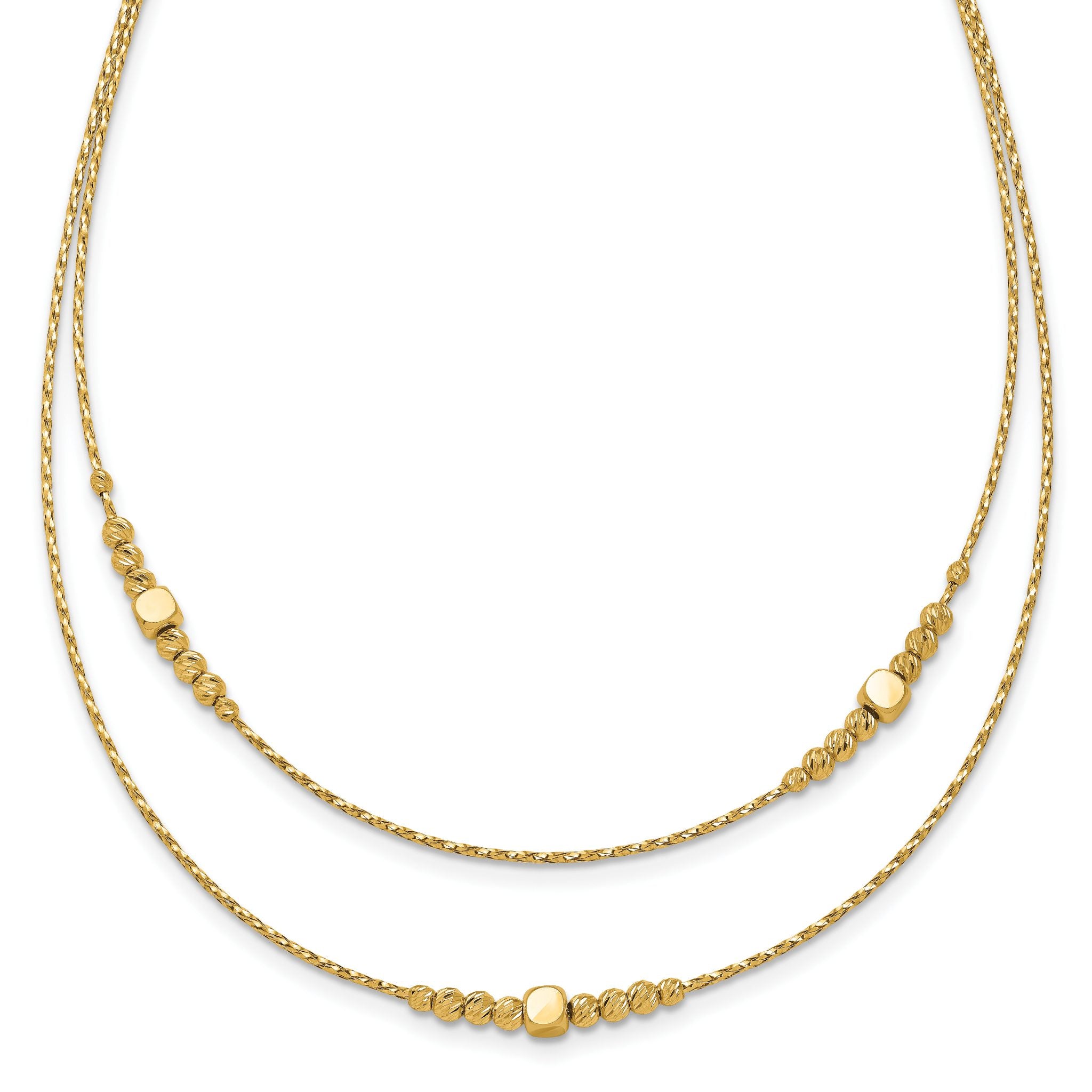 14K Polished D/C Beaded 2-strand w/ .75in ext Necklace Main image