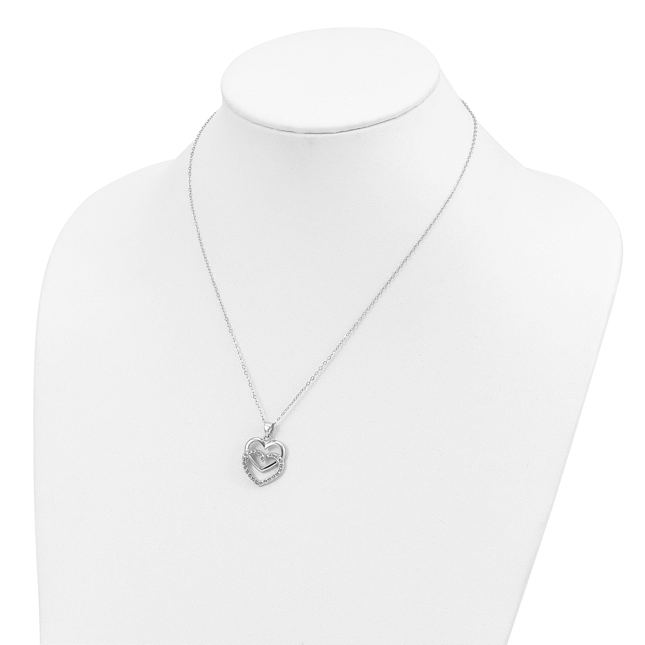 Sophia Jewelers Sterling Silver Double Heart Necklace with Diamond Accent