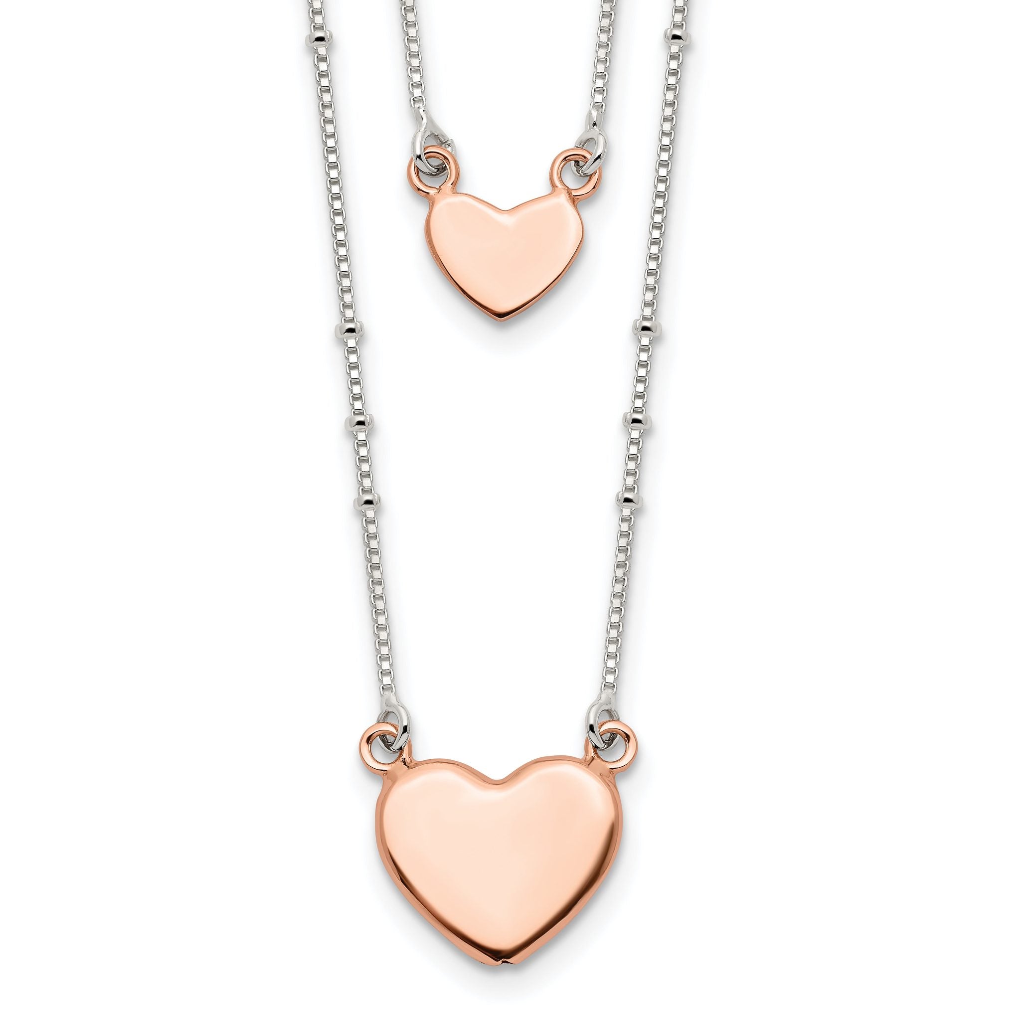 Sterling Silver Rose-tone 2-Strand Heart Dangle Necklace Main image
