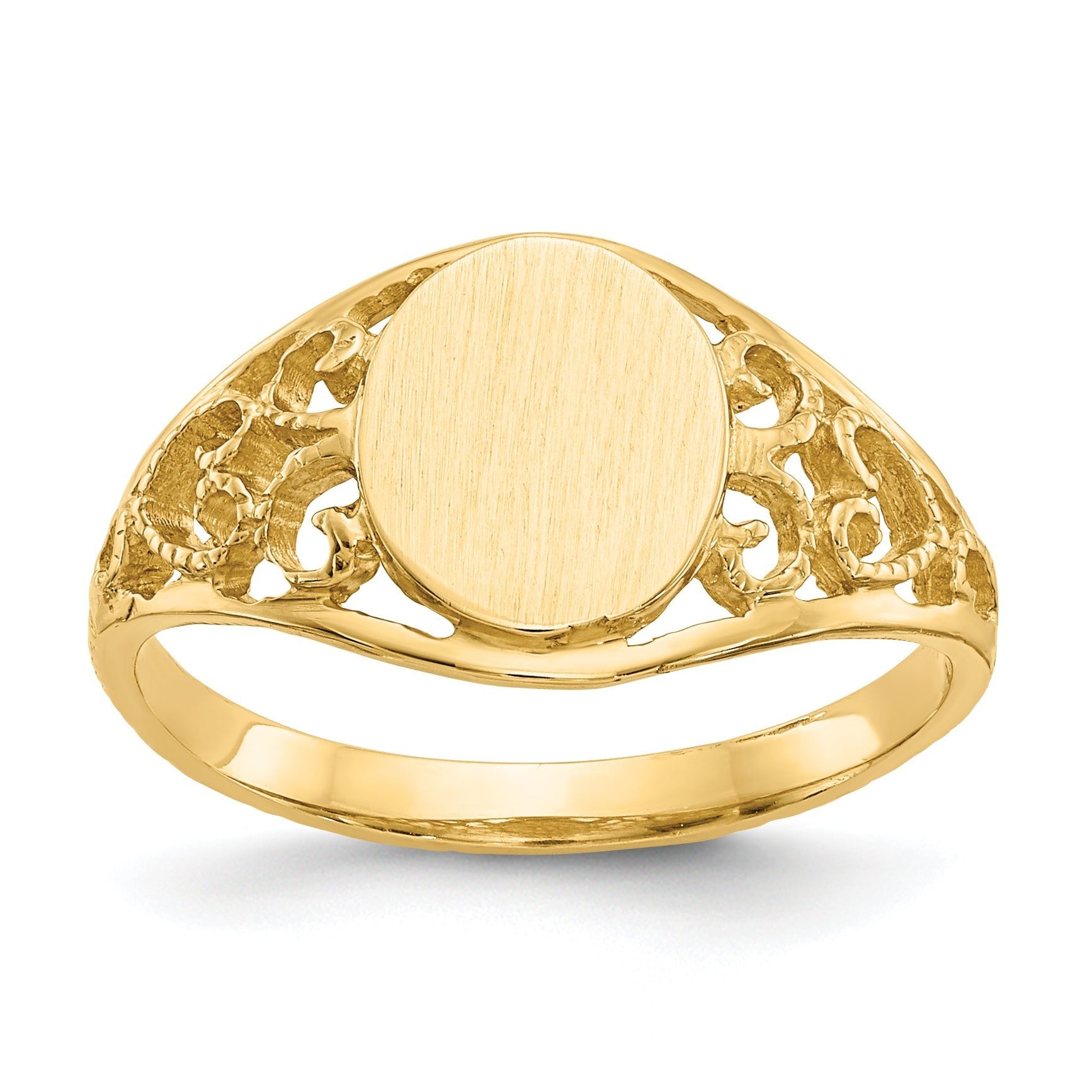 14k 8.5x7.5mm Satin Open Back Filigree Signet Ring Main image