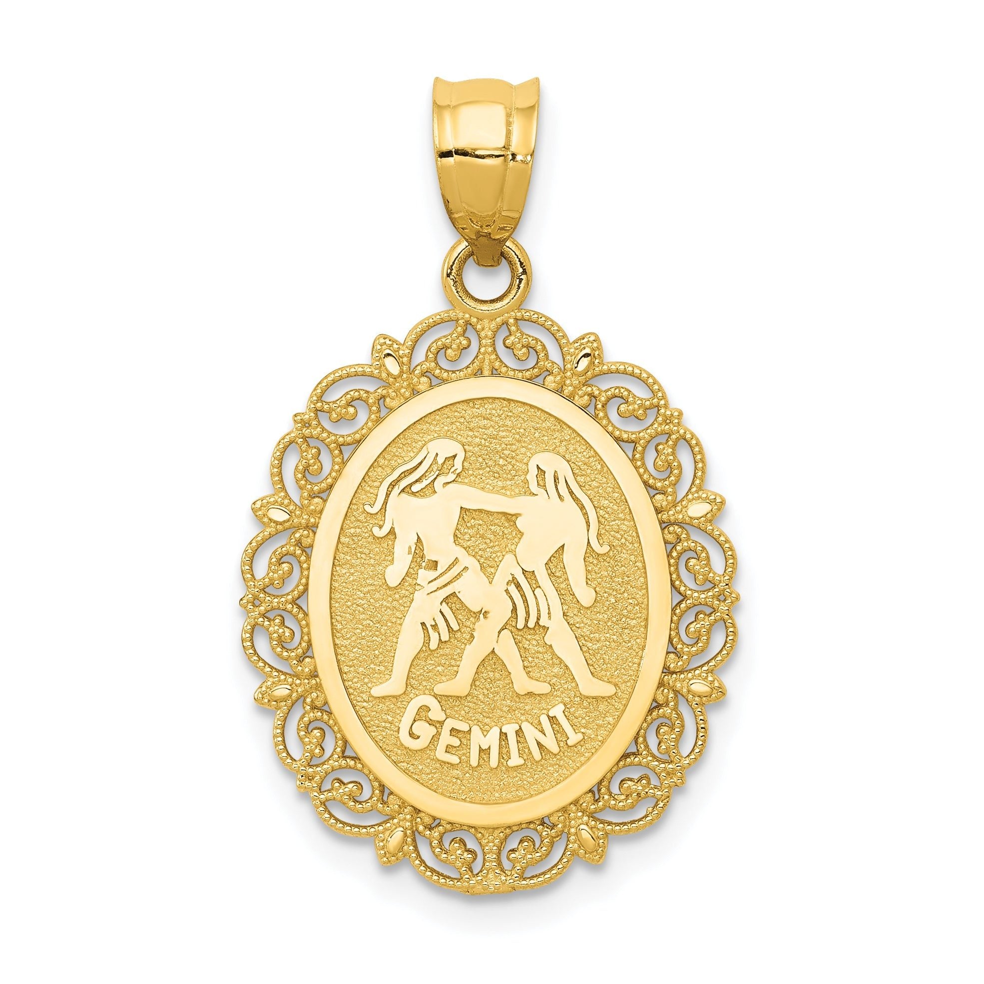 14K Gold Gemini Zodiac Oval Pendant with Polished Satin Finish Main image