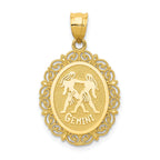 14K Gold Gemini Zodiac Oval Pendant with Polished Satin Finish
