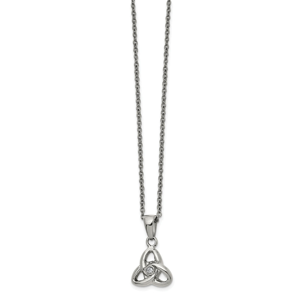 Chisel Stainless Steel Polished with Preciosa Crystal Trinity Knot Pendant on a 16 inch Cable Chain with a 1 inch Extension Necklace