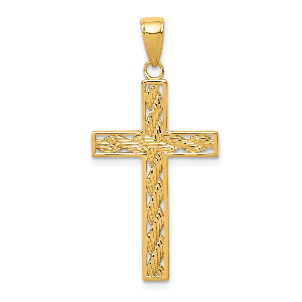 14K Gold Rope Cross Pendant Solid, Casted, Elegant Design
