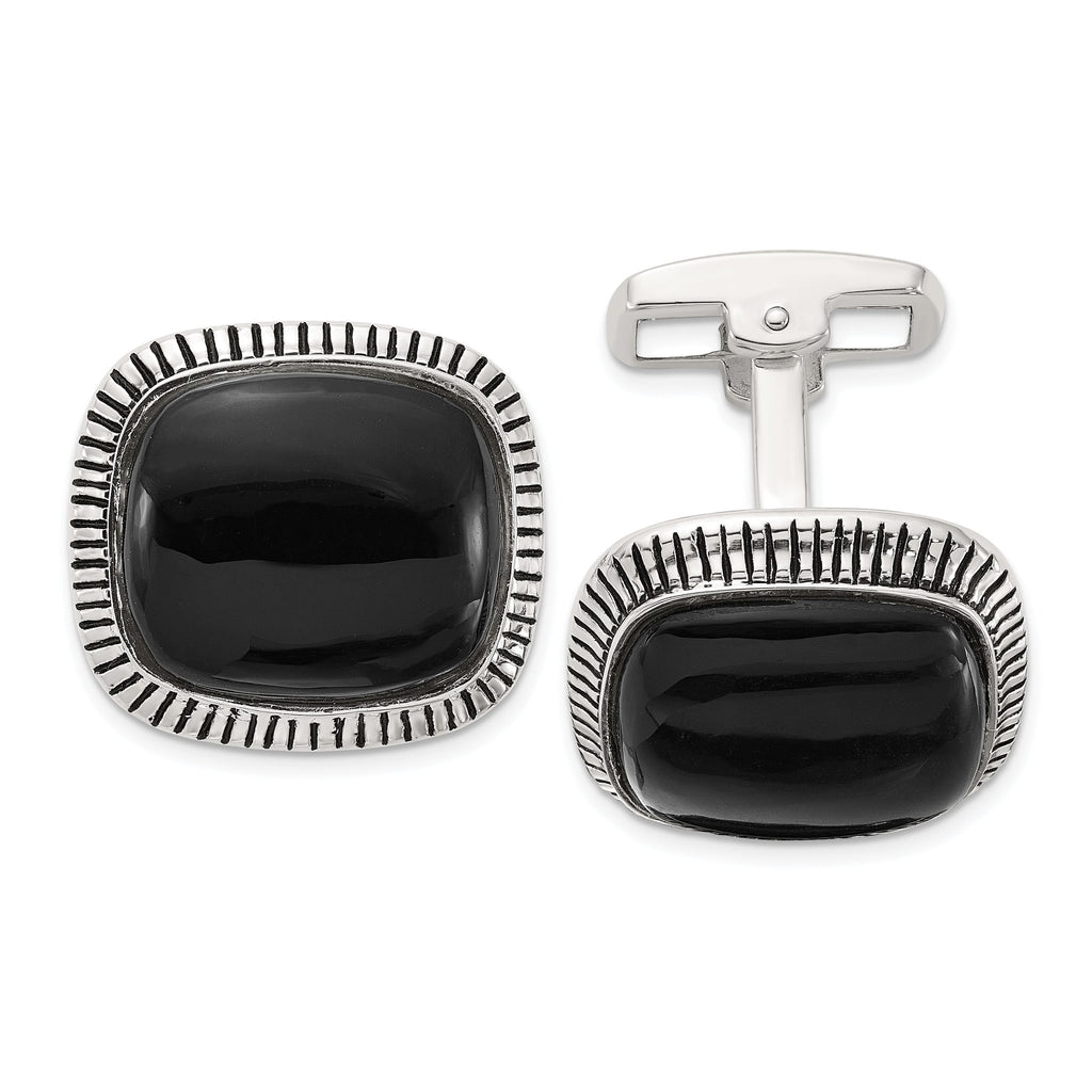 Sterling Silver Onyx and Enamel Cuff Links