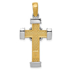 14K Two-Tone Gold Latin Cross Pendant with Polished Beaded Texture