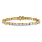 14k 5 carat Lab Grown Diamond VS+ F+ Complete Princess Bezel Set Tennis Bracelet