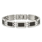 Stainless Steel Polished with Black Carbon Fiber Inlay Link Bracelet for Men