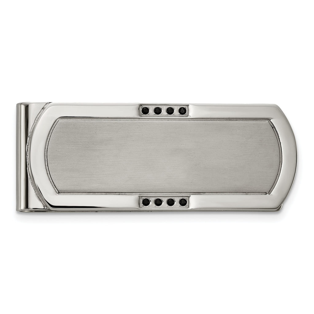 Chisel Stainless Steel Brushed and Polished with Black CZ Money Clip