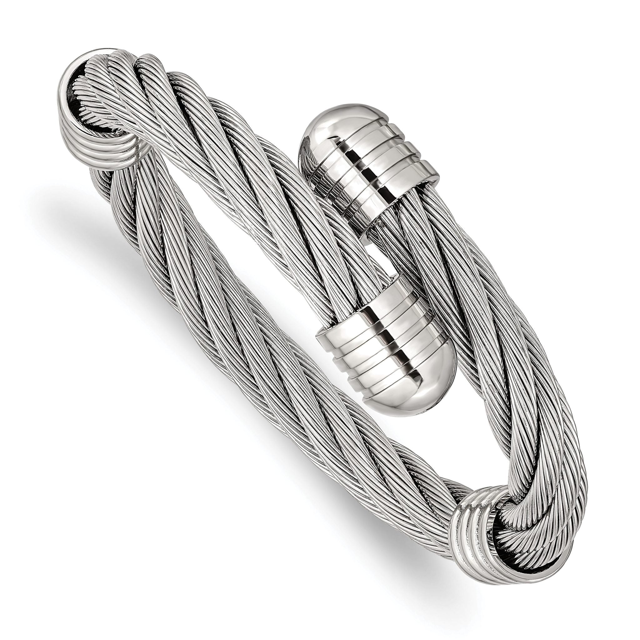 Stainless Steel Polished Adjustable Twist Wire Cuff Bangle Bracelet for Women Main image