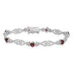 Sterling Silver Rhodium-plated Diamond Garnet Bracelet